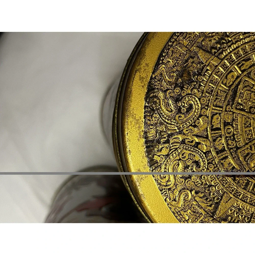 Vtg World Travel Tin Canister Set Kitchen Embossed Retro USA MCM Boho Europe